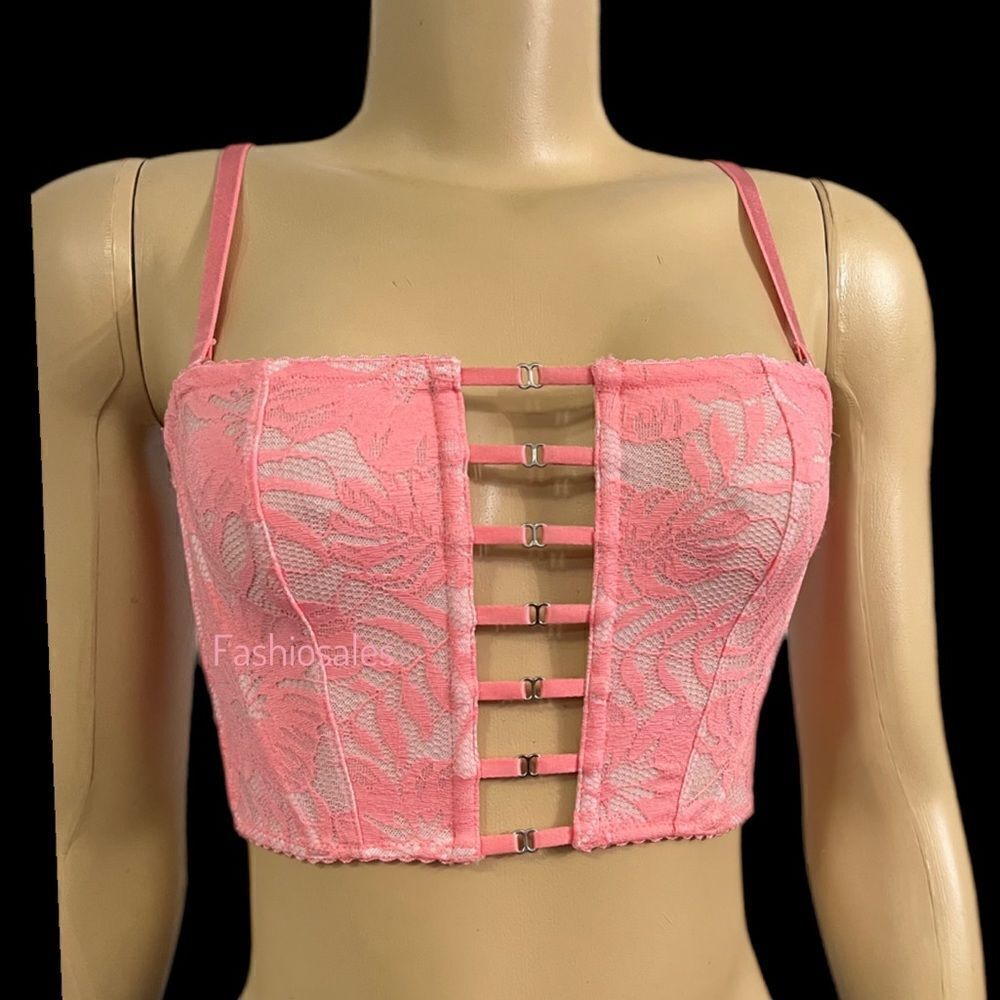 Victoria’s Secret Sexy Unlined Mesh Lace Strapless Bustier Bralette Bra Pink Xs